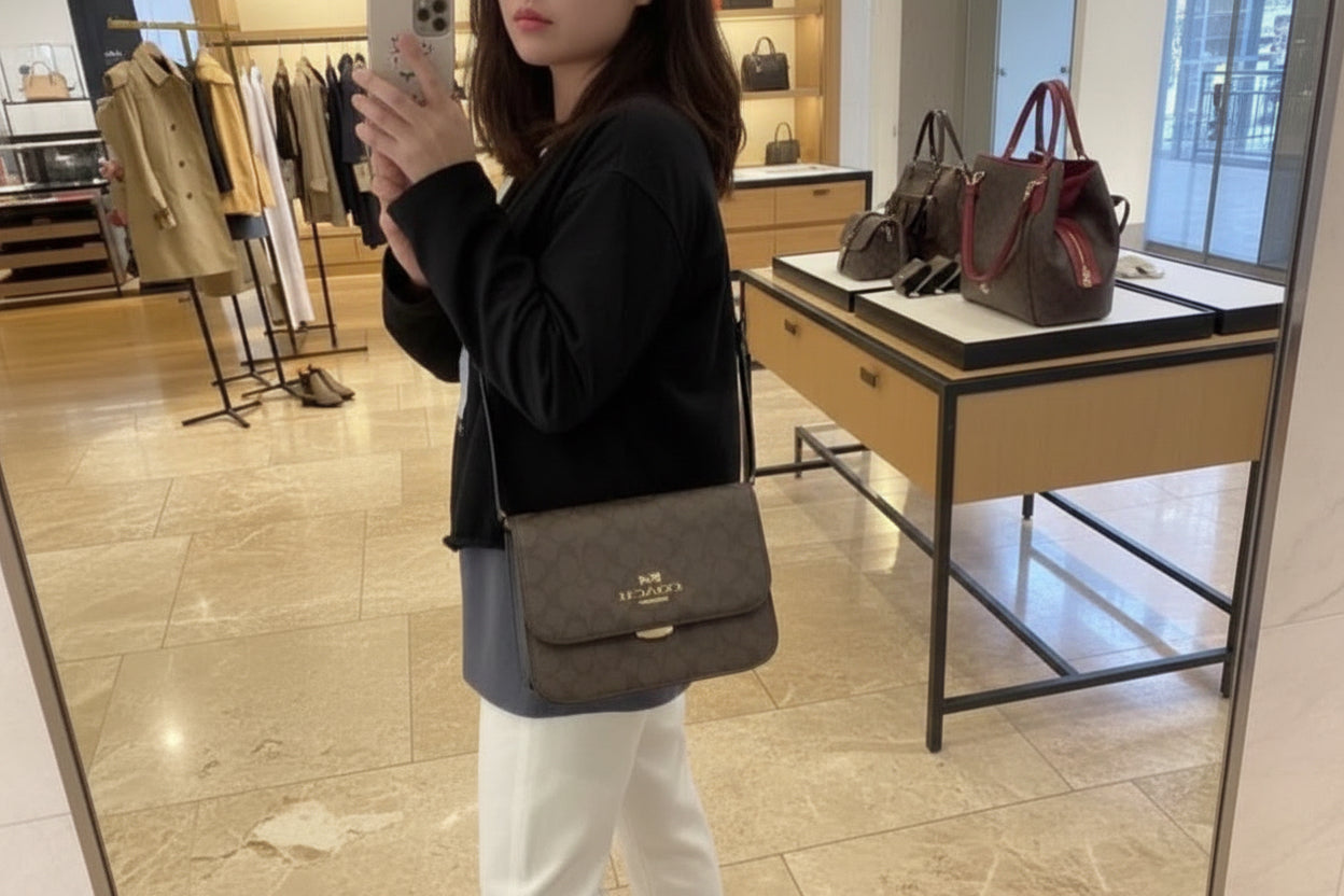 COACH BRYNN FLAP IN SIGNATURE CANVAS BROWN BLACK