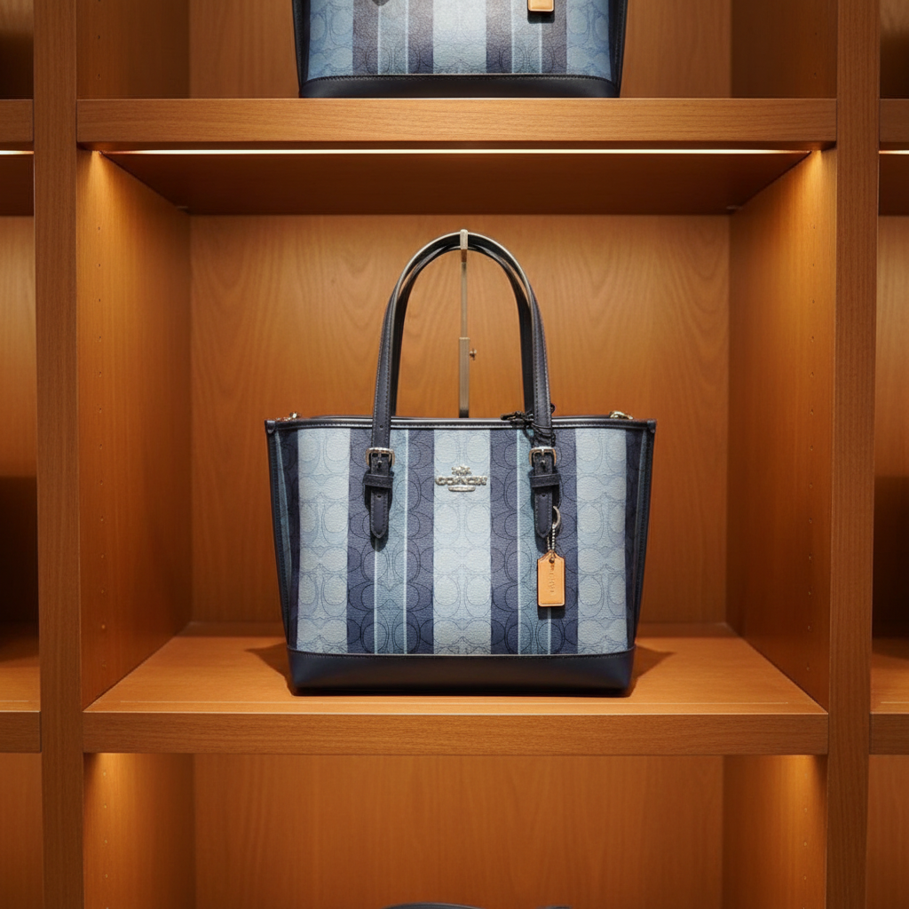 COACH MOLLIE TOTE 25 IN SIGNATURE JACQUARD WITH STRIPES - SILVER/MIDNIGHT MULTI
