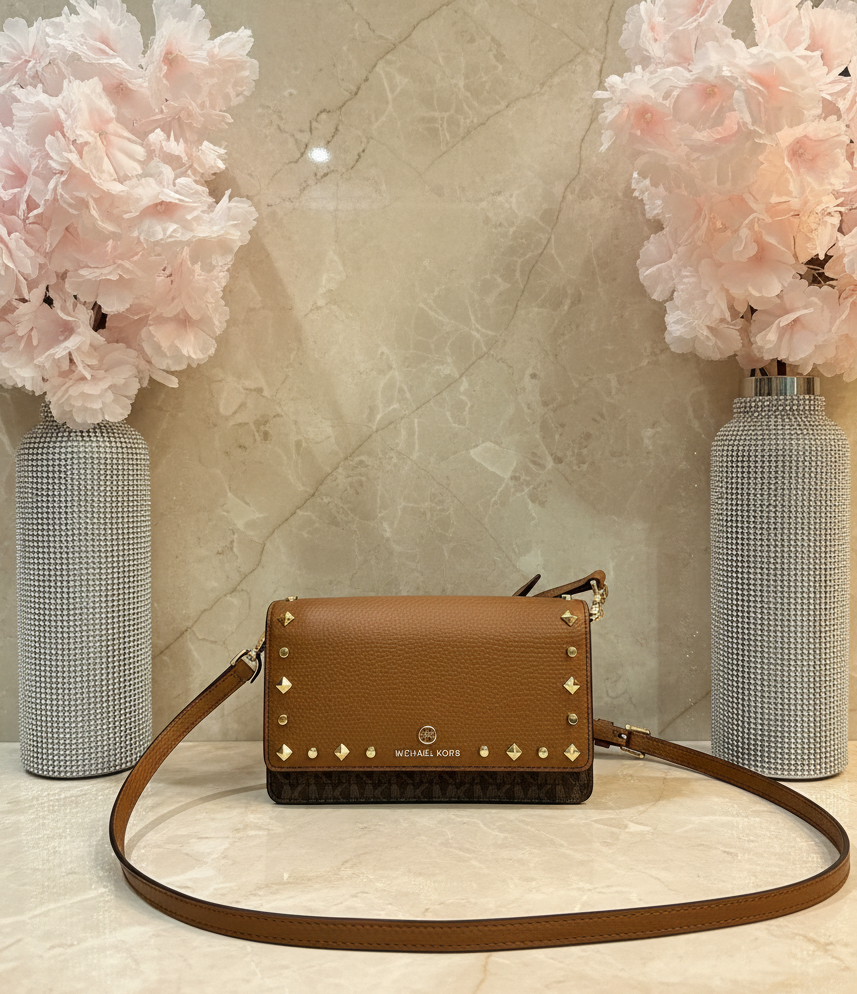 MICHAEL KORS Jet Set Small Studded Faux Leather & Logo Smartphone Crossbody Bag - SALE ‼️ With slight bumped in front ( From Boutique Store )