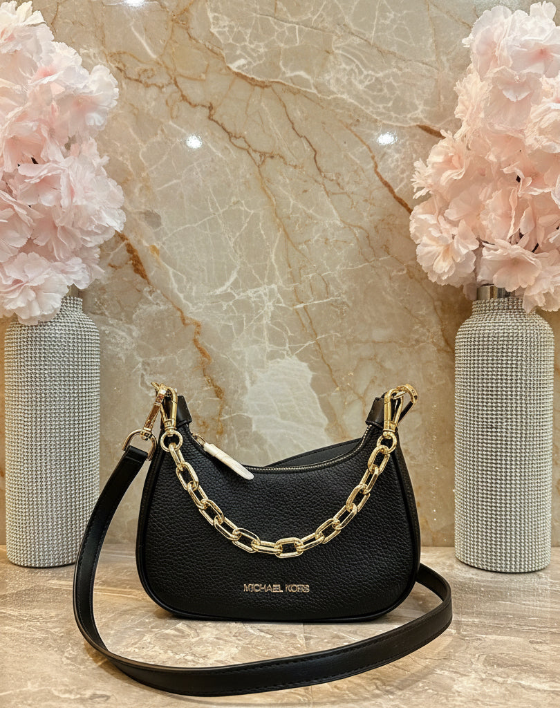 MICHAEL KORS MINI CORA CHAIN SHOULDER BAG/CROSSBODY BAG - BLACK