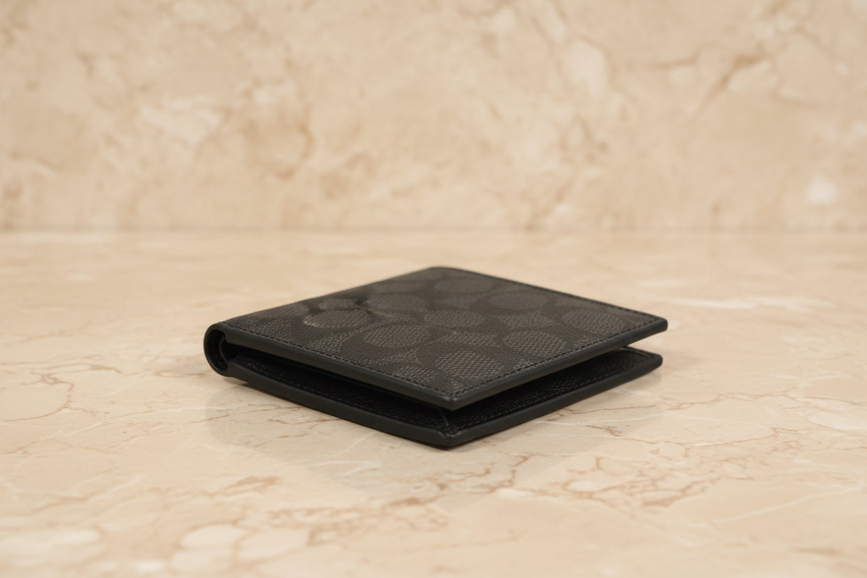 COACH MEN’S BIFOLD WALLET WITH INSERT - SIGNATURE CHARCOAL BLACK - NO INSERT