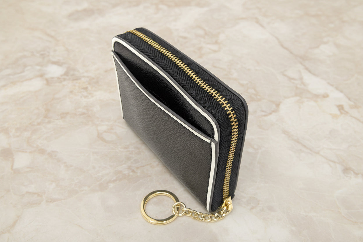 Kate Spade Wallet Black Pebbled & White Trim Key Chain Dani Patterson Drive