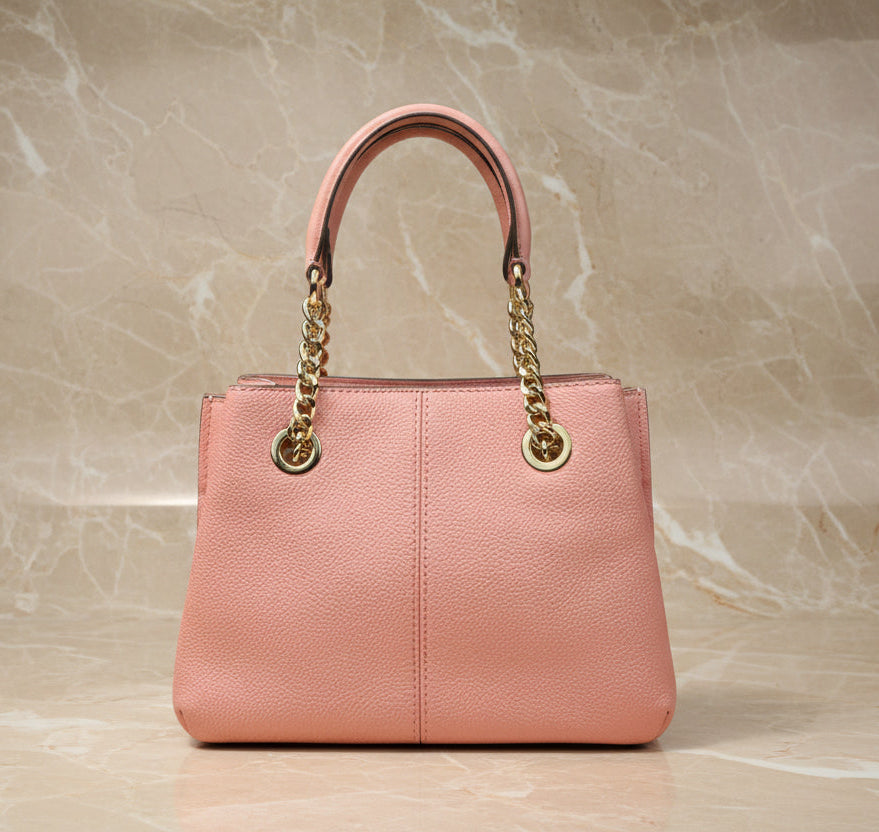 MICHAEL KORS SMALL TEAGEN LEATHER SATCHEL - PEACH