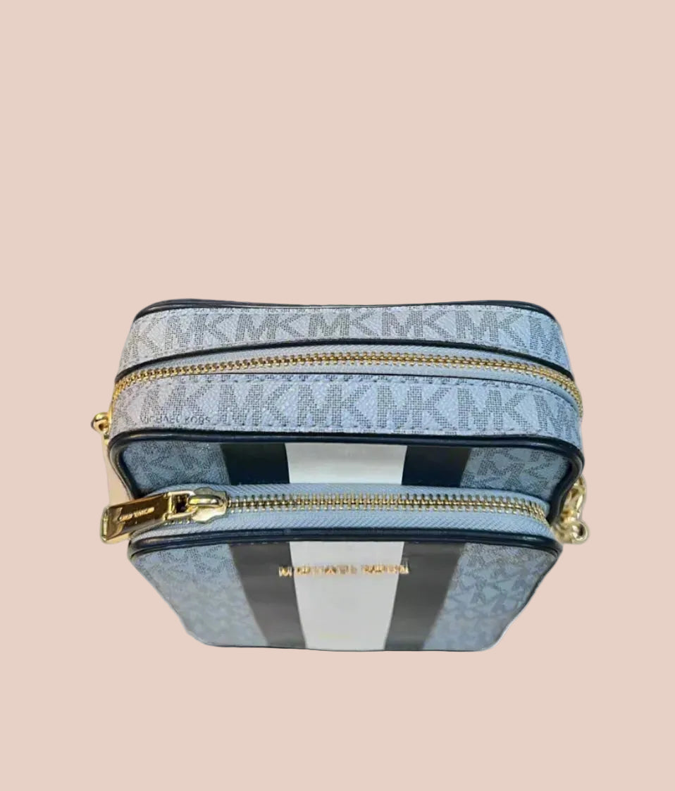 MICHAEL KORS - BELOW SRP WITH FLAWS IN FRONT - SLIGHT MARK LIKE PEN - JET SET TRAVEL LOGO STRIPE CROSSBODY BAG