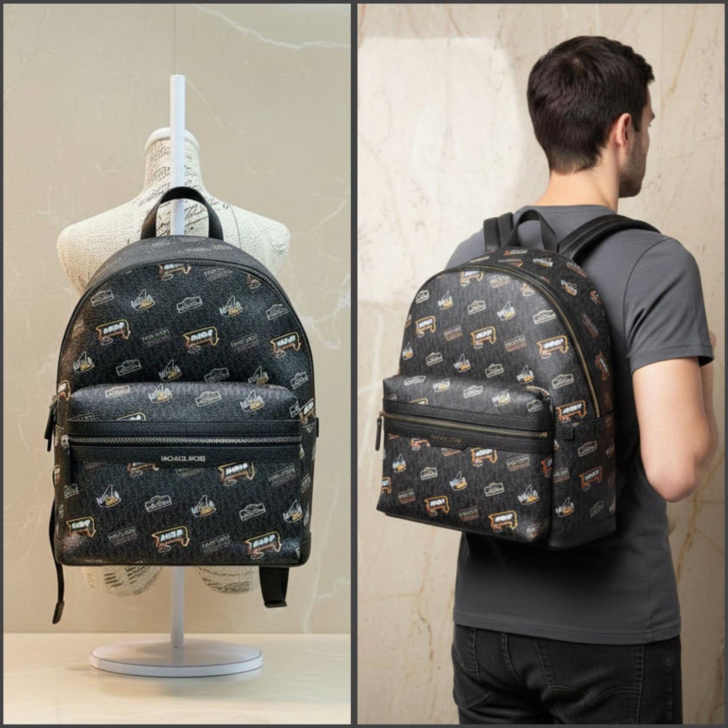 MICHAEL KORS COOPER EMBELISHED SIGNATURE LOGO DOME BACKPACK - BLACK