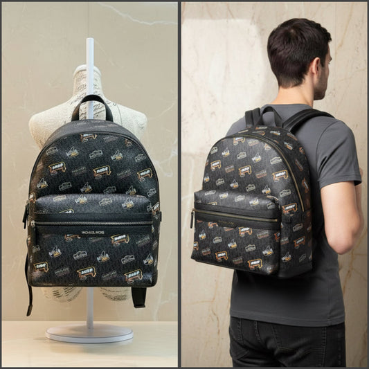 MICHAEL KORS COOPER EMBELISHED SIGNATURE LOGO DOME BACKPACK - BLACK