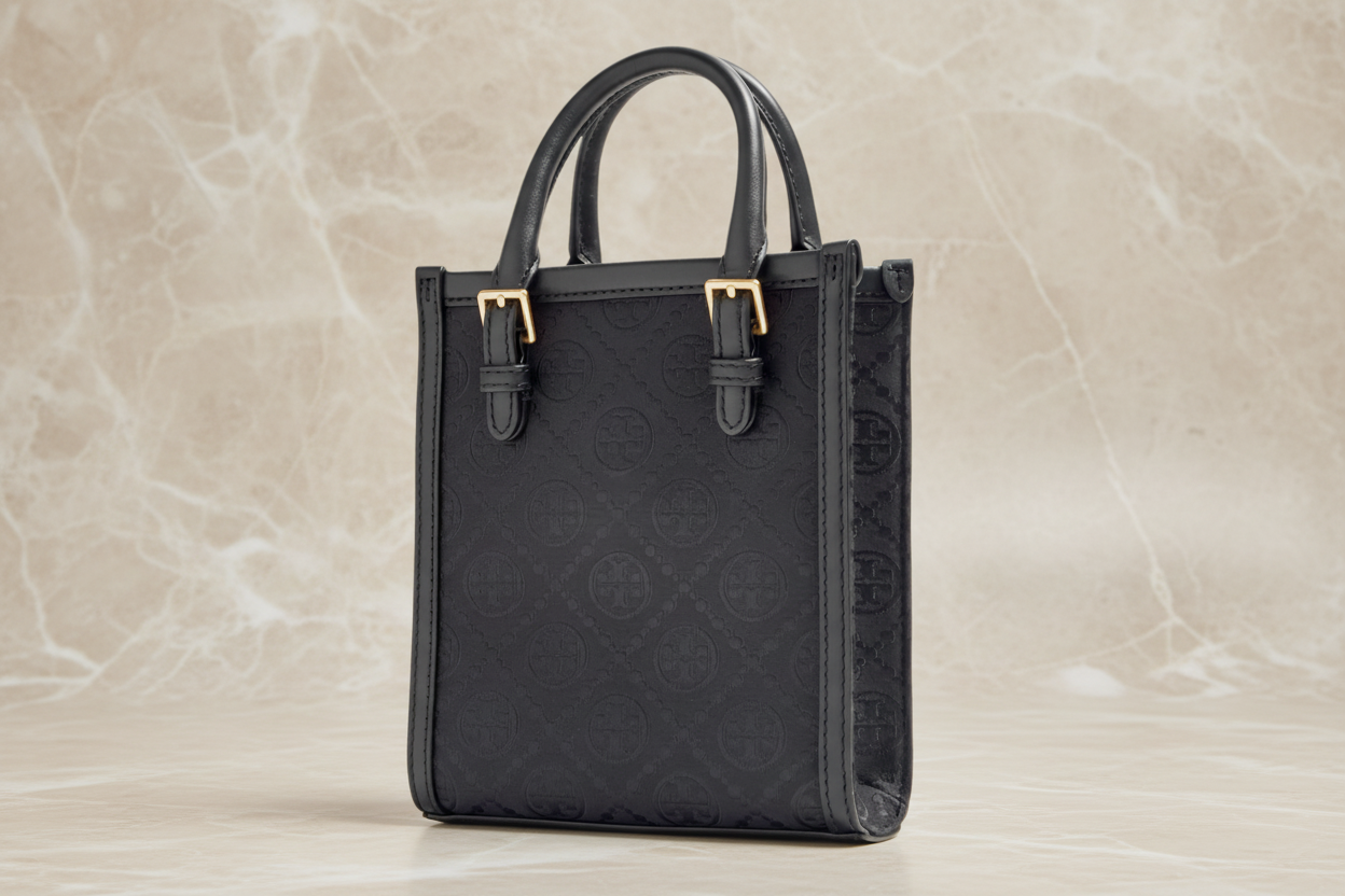 TORY BURCH MINI JACQUARD T MONOGRAM TOTE BLACK