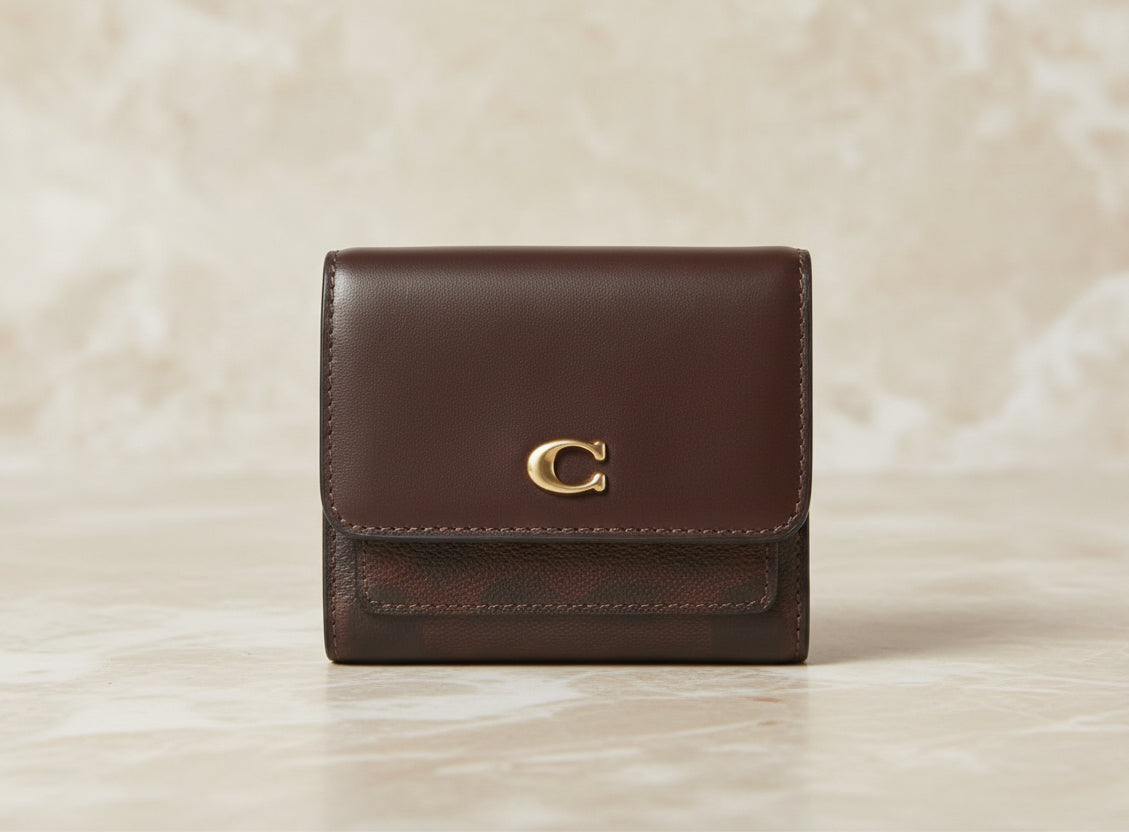 COACH MILA SMALL TRIFOLD WALLET - MAPLE COLOR SIGNATURE
