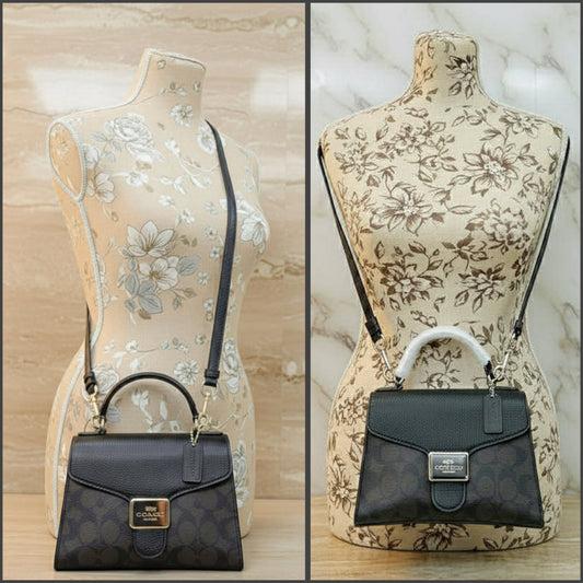 COACH SMALL PEPPER SATCHEL TOP HANDLE IN SIGNATURE BROWN BLACK