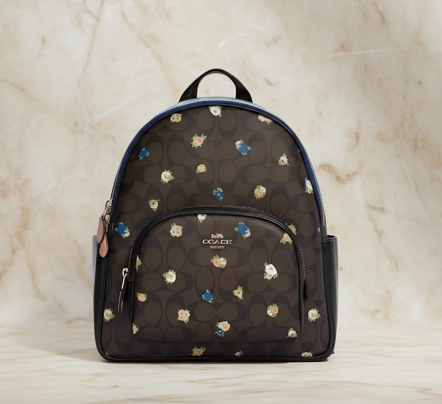 COACH COURT MEDIUM  BACKPACK IN SIGNATURE CANVAS WITH VINTAGE MINI ROSE PRINT