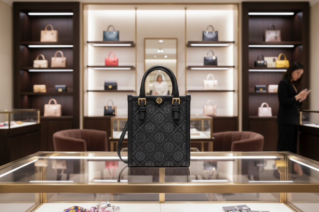 TORY BURCH MINI JACQUARD T MONOGRAM TOTE BLACK