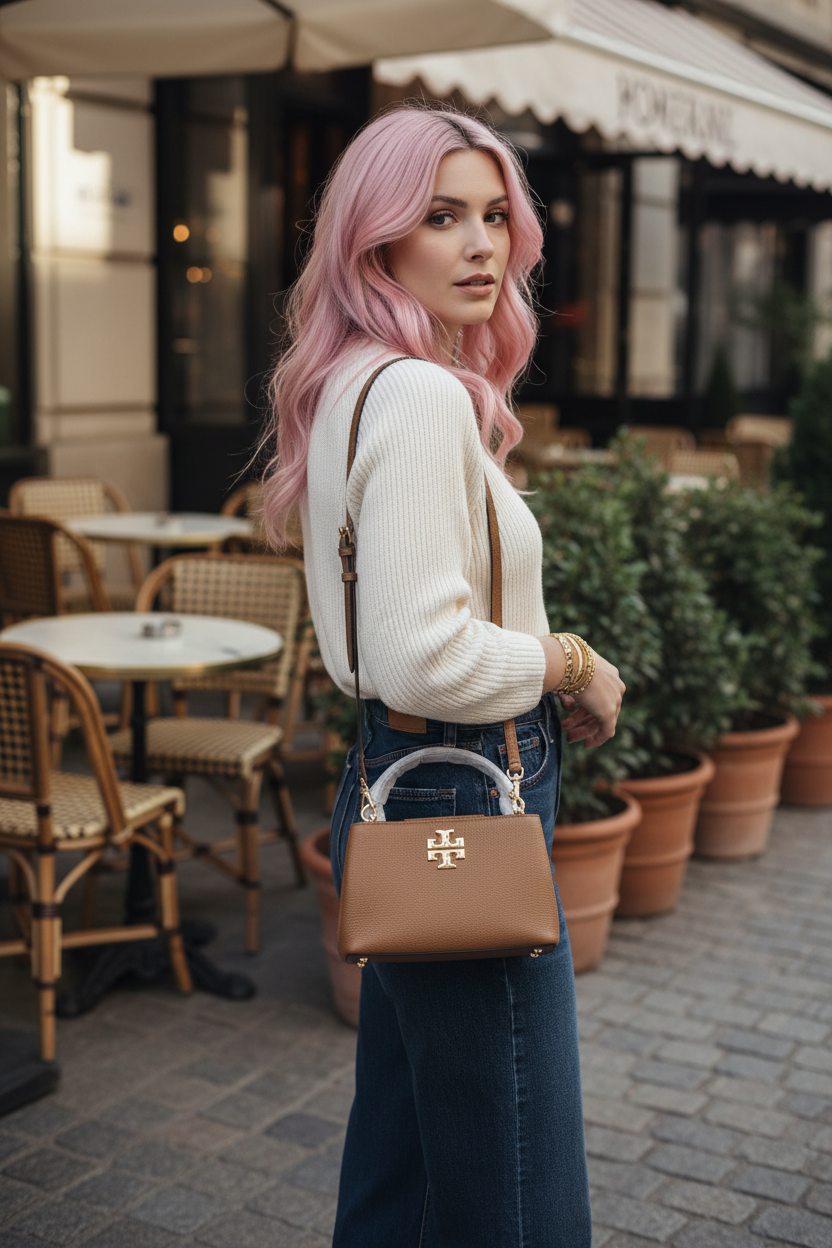 TORY MICRO BRITTEN SATCHEL -  BROWN