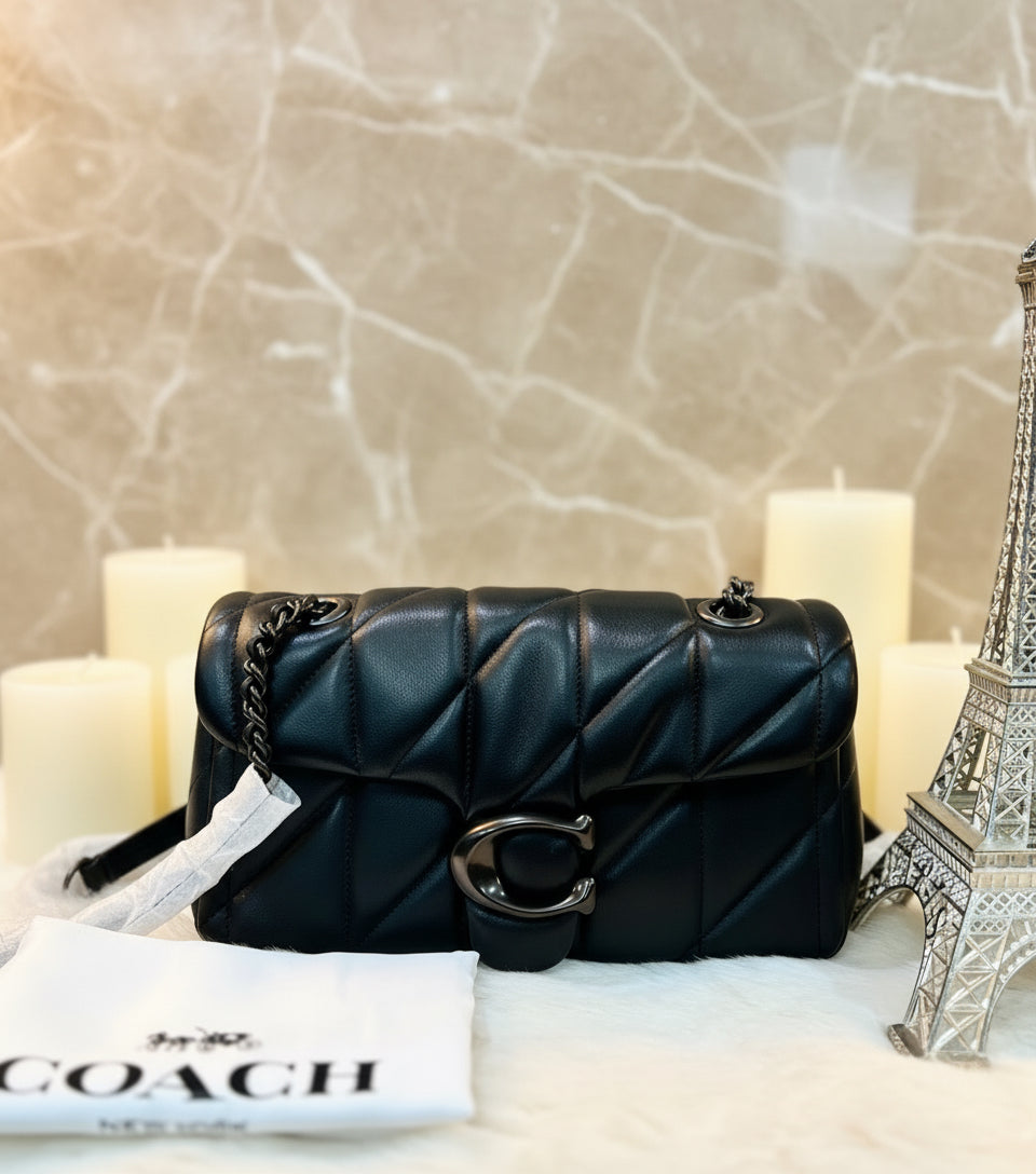 حقيبة كوتش مبطنة بنقشة تابي 20 - جلد نابا - أسود