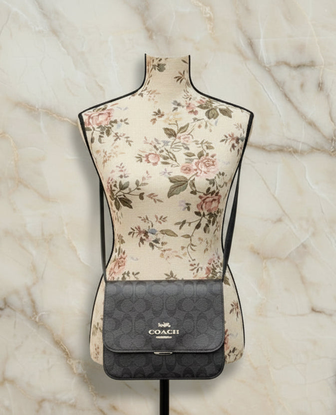 COACH BRYNN FLAP IN SIGNATURE CANVAS BROWN BLACK