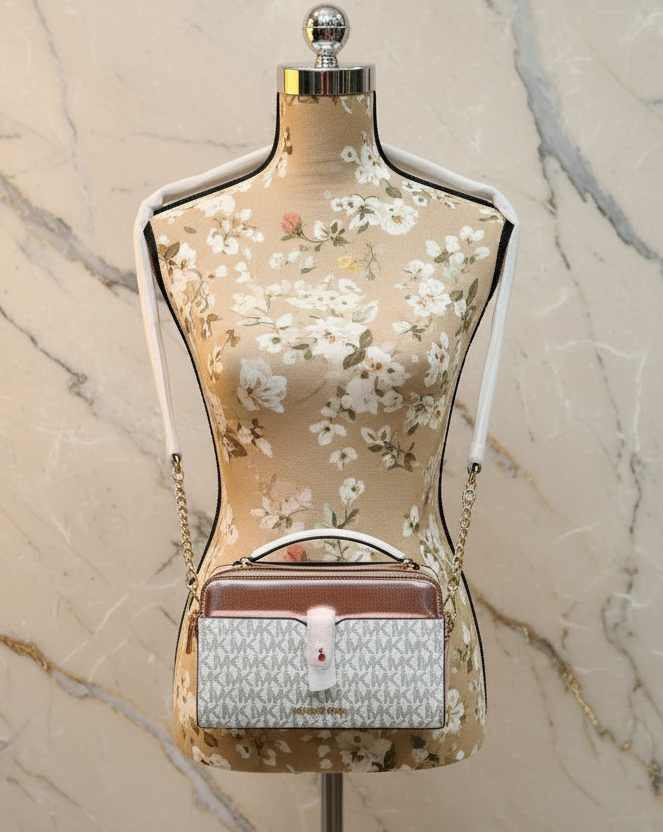 MICHAEL KORS SIGNATURE JET SET METALLIC PRIMEROSE DOUBLE ZIP SMARTPHONE CROSSBODY BAG