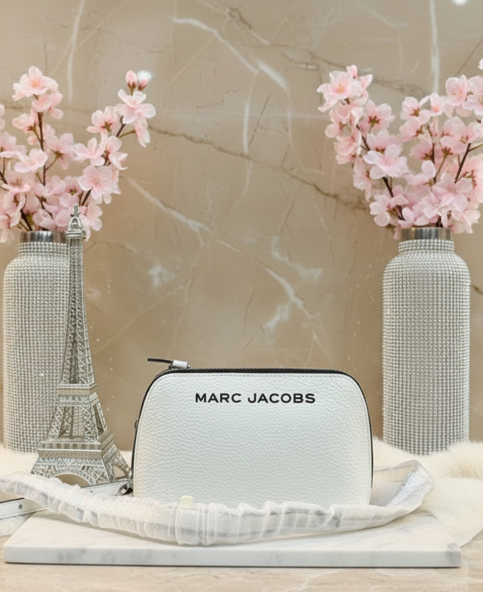 MARC JACOBS GRIND WHITE COTTON PEBBLE LEATHER MINI CROSSBODY/POUCH