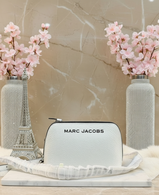 MARC JACOBS GRIND WHITE COTTON PEBBLE LEATHER MINI CROSSBODY/POUCH