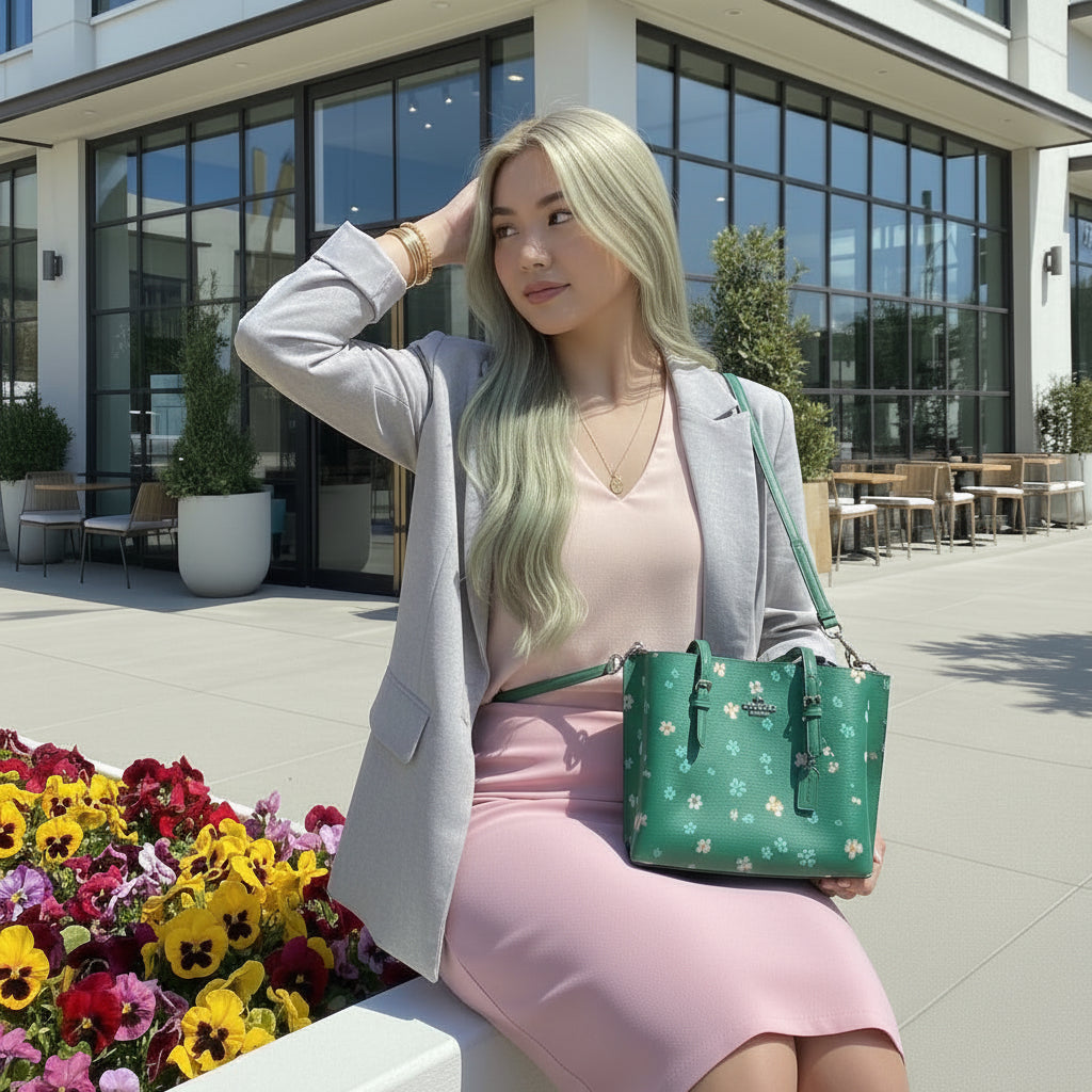 ‼️ SALE ‼️ COACH MOLLIE TOTE 25 WITH MYSTICAL FLORAL PRINT IN GREEN MULTI