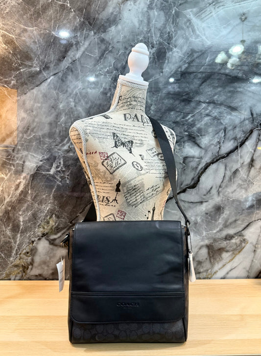 COACH HOUSTON MAP CROSSBODY BAG - SIGNATURE COATED CANVAS & REFINED CALF LEATHER