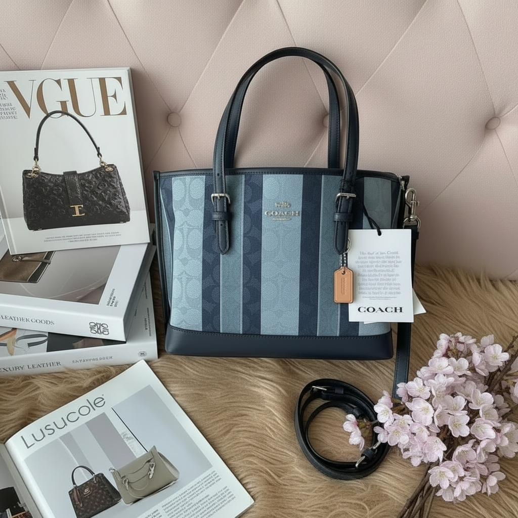 COACH MOLLIE TOTE 25 IN SIGNATURE JACQUARD WITH STRIPES - SILVER/MIDNIGHT MULTI