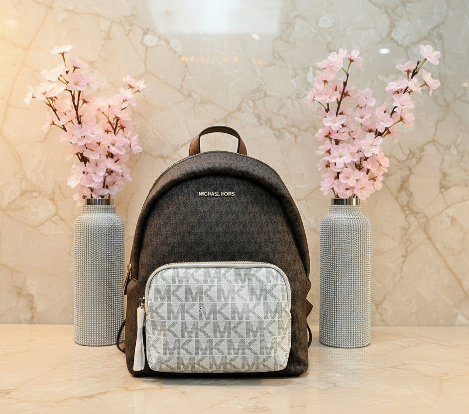 MICHAEL KORS MEDIUM ERIN BACKPACK - SIGNATURE BROWN/WHITE