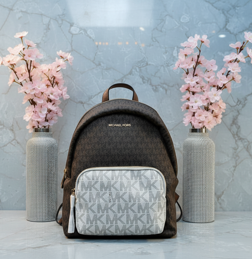 MICHAEL KORS MEDIUM ERIN BACKPACK - SIGNATURE BROWN/WHITE