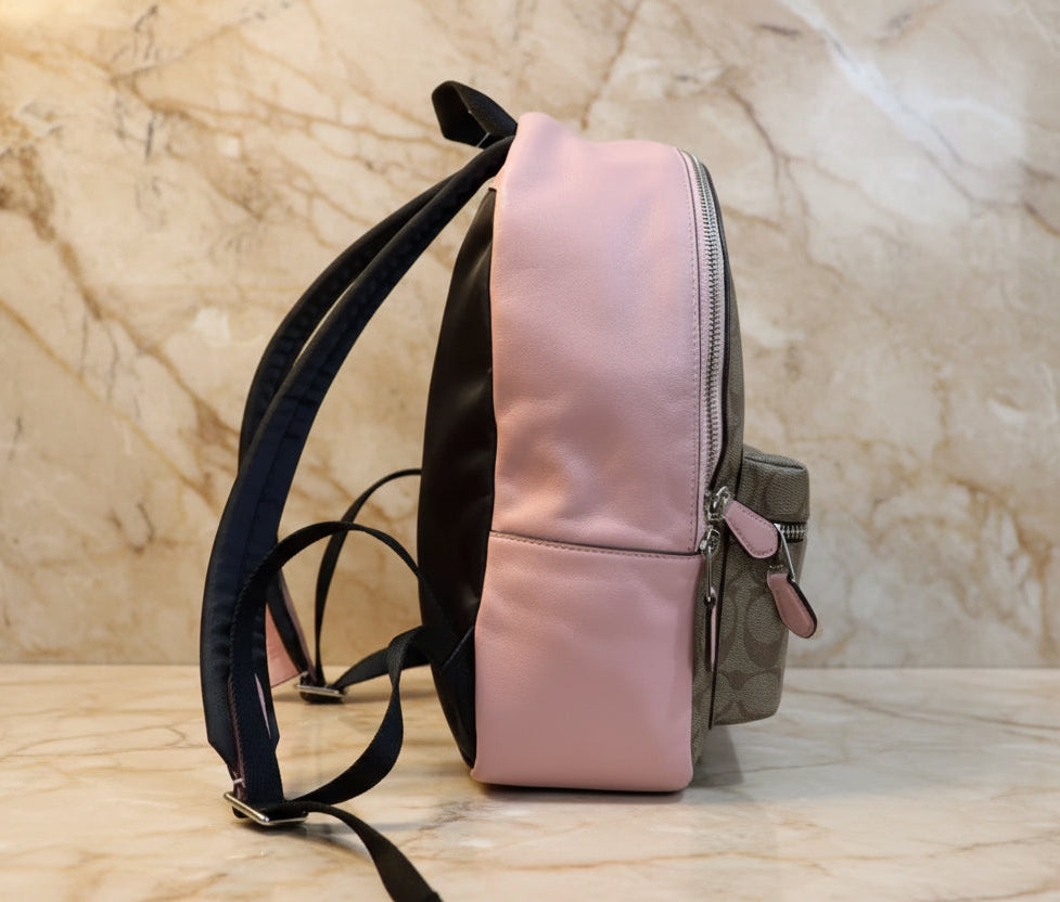 COACH CHARLIE MEDIUM BACKPACK - SIGNATURE BROWN/PINK