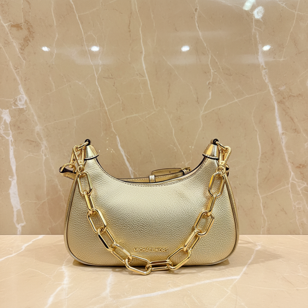 MICHAEL KORS MINI CORA CHAIN SHOULDER BAG/CROSBODY BAG - METTALIC PEBBLE GOLD