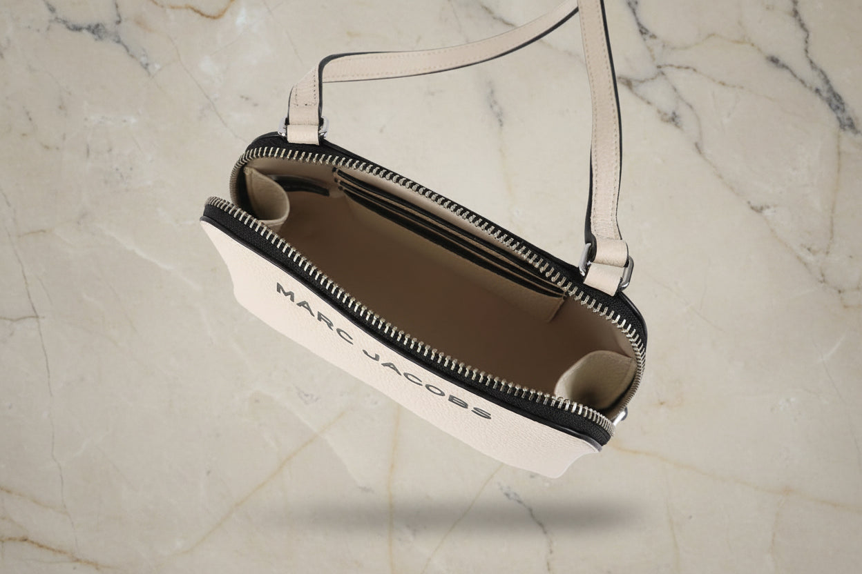 MARC JACOBS GRIND WHITE COTTON PEBBLE LEATHER MINI CROSSBODY/POUCH
