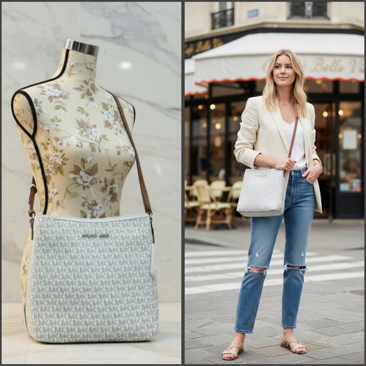 MICHAEL KORS JET SET TRAVEL LARGE MESSENGER LOGO VANILLA