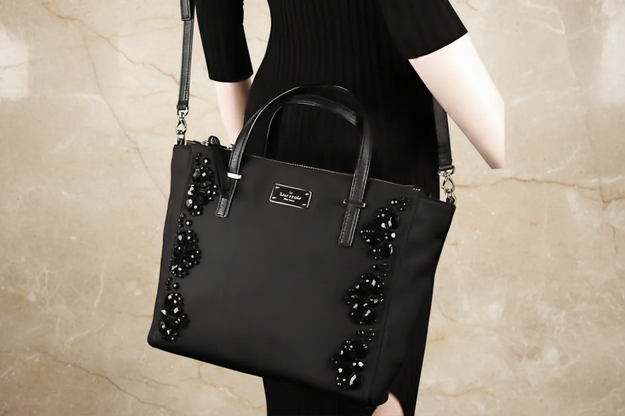 حقيبة يد كيت سبيد نيويورك أليس ويلسون رود مزينة بسحاب وأزرار كبس - نايلون - أسود