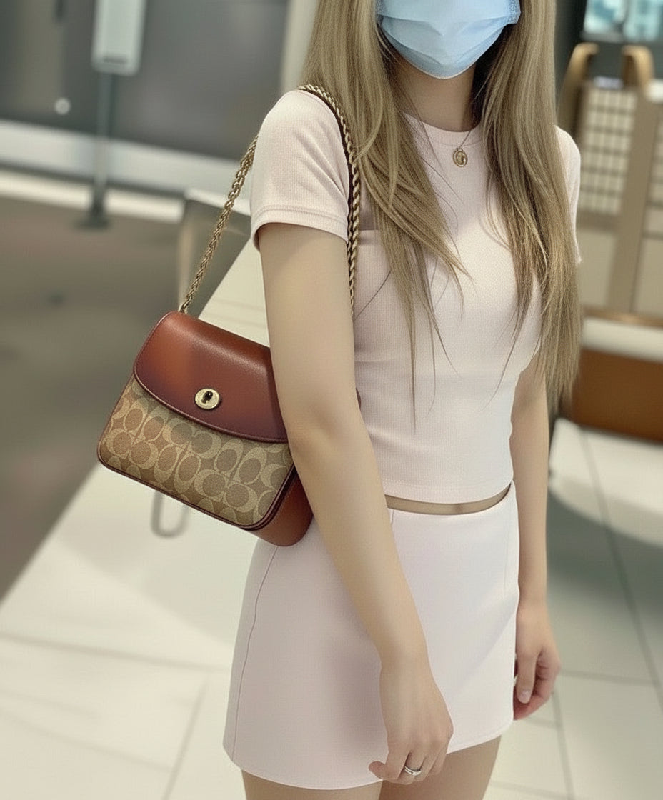 COACH CASSIE 19 3 in 1/ 3 STRAP IN SIGNATURE CANVAS - TAN RUST - MISSING PRICE TAG