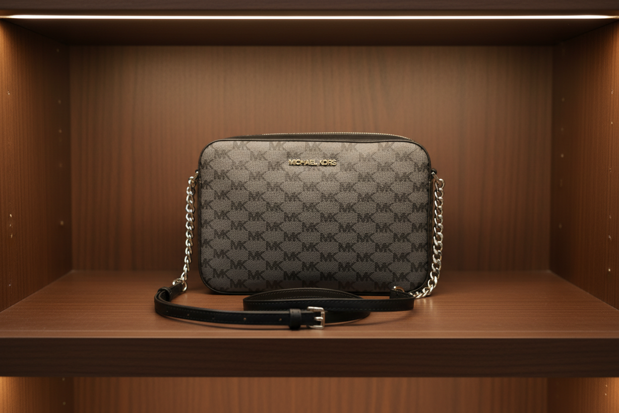 MICHAEL KORS EW JET SET CAMERA BAG MONOGRAM BLACK-GREY - PVC LEATHER ( BOUTIQUE STORE )