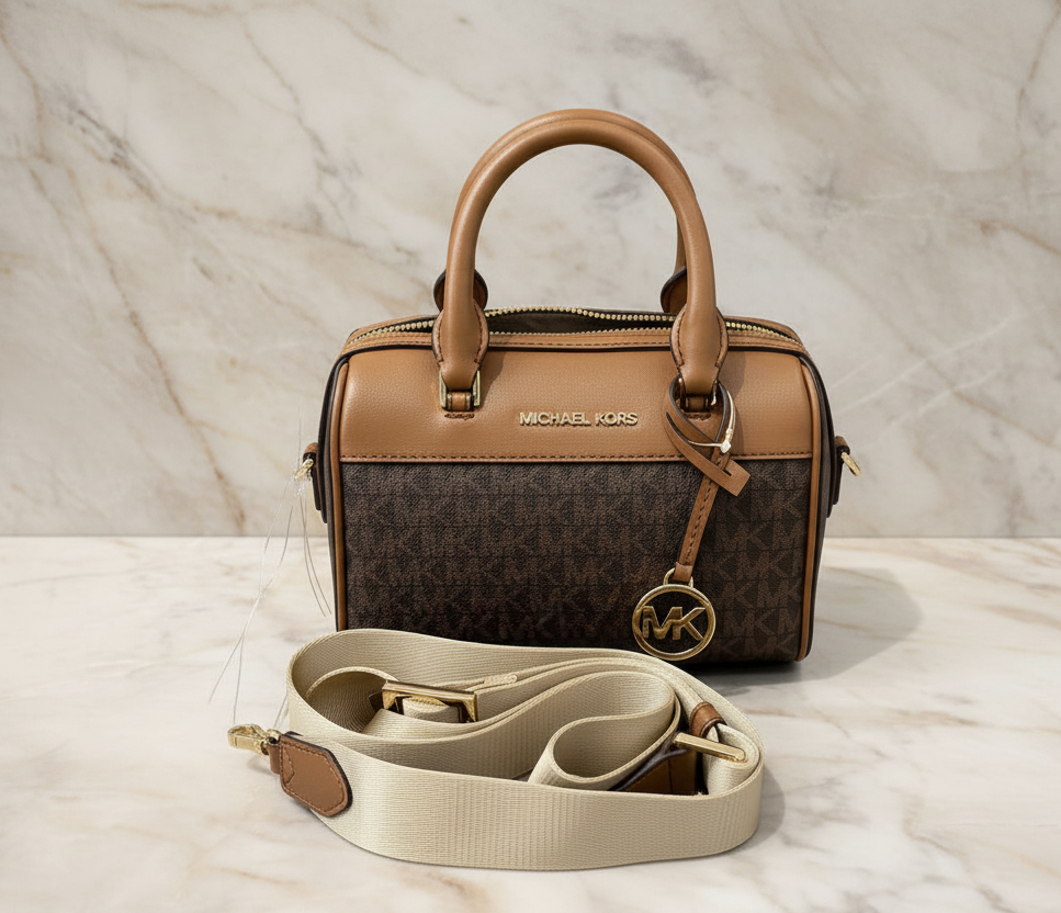 MICHAEL KORS XS TRAVEL DUFFLE CROSSBODY IN SIGNATURE BROWN
