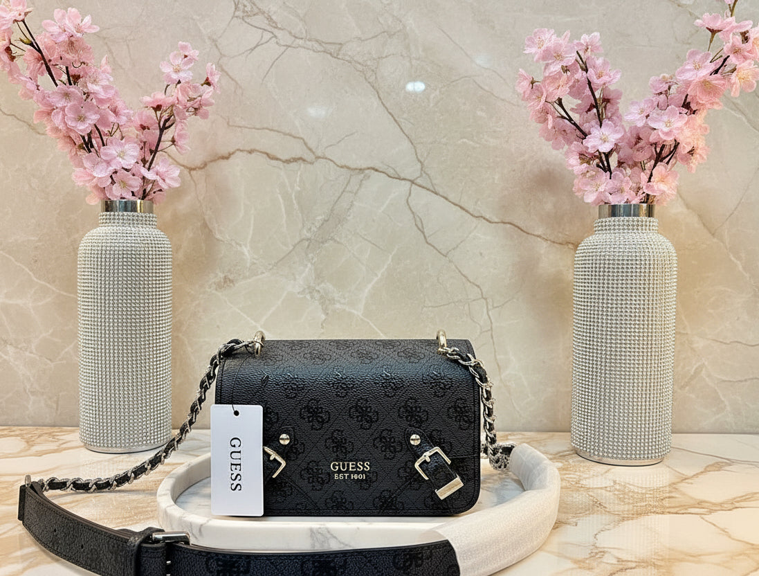 GUESS DIDI MONO CROSSBODY CHAIN - CHARCOAL BLACK