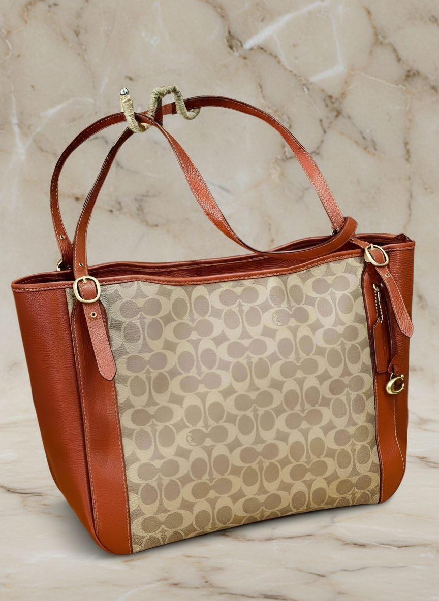 COACH ALANA ZIP TOTE IN SIGNATURE CANVAS - TAN RUST
