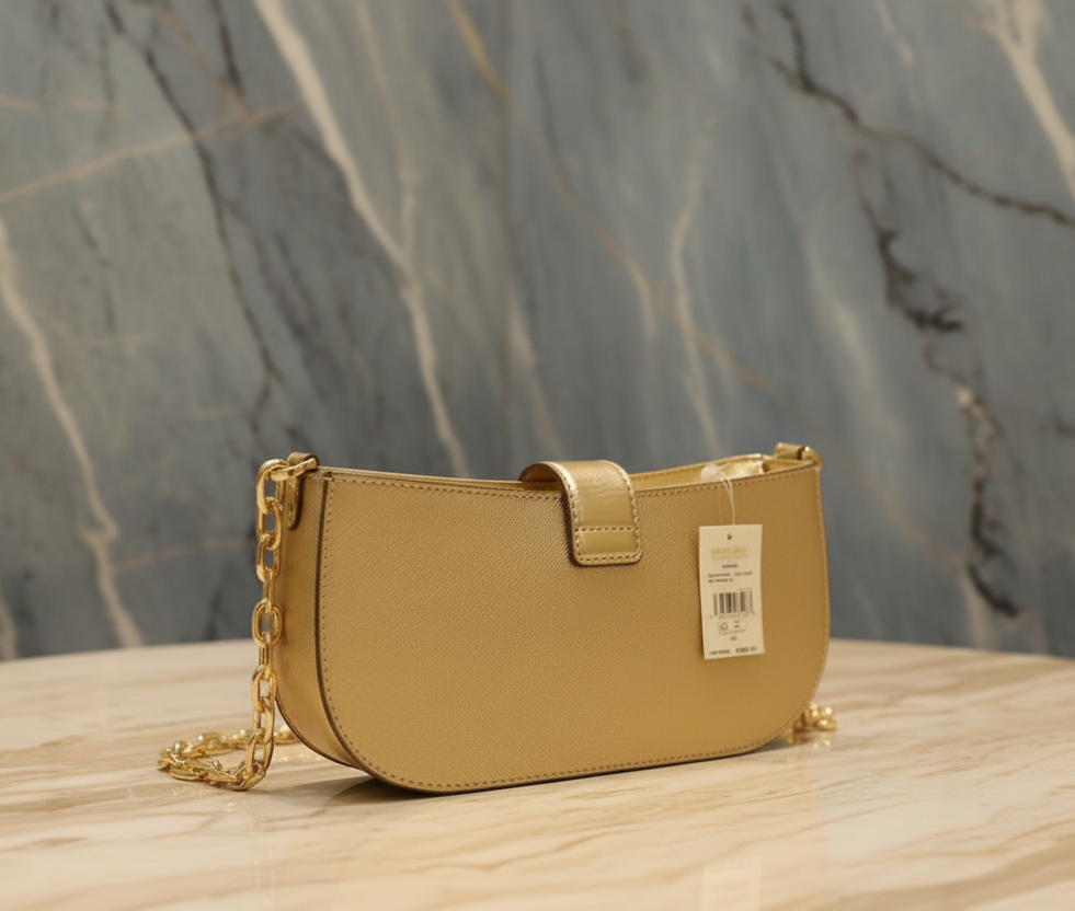 MICHAEL KORS CARMEN POUCHETTE SHOULDER BAG ONLY - PALE GOLD