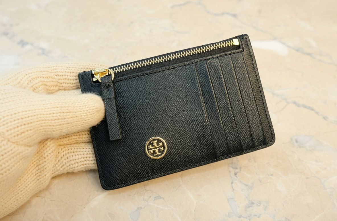 TORY BURCH ROBINSON SLIM LEATHER ZIP-TOP CARD CASE