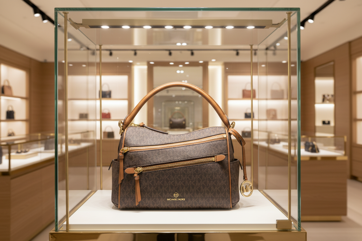 MICHAEL KORS LORIMER SATCHEL IN SIGNATURE BROWN ACORN - MEDIUM ( FROM BOUTIQUE STORE )