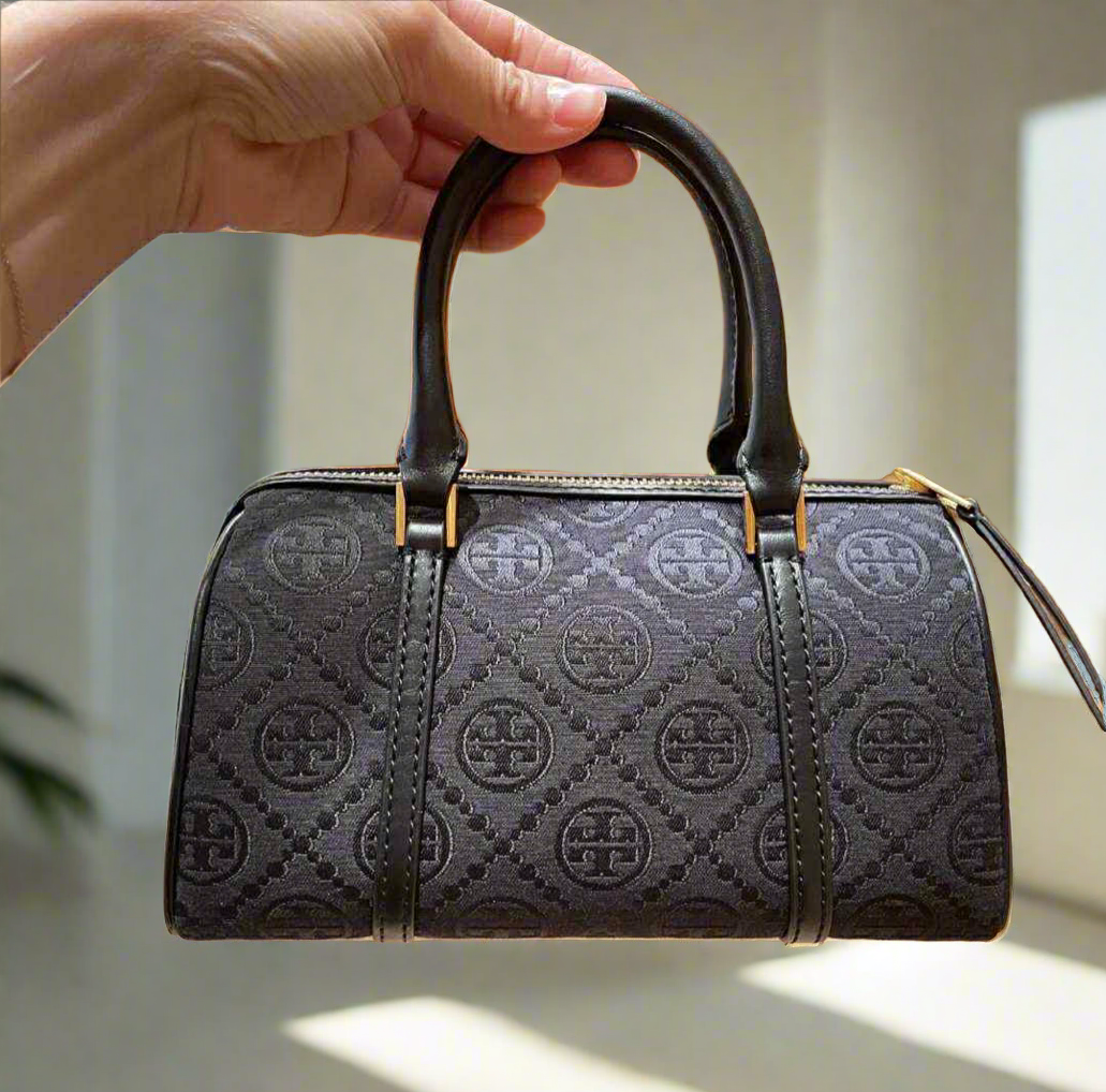 TORY BURCH PETITE JACQUARD T MONOGRAM BARREL - BLACK