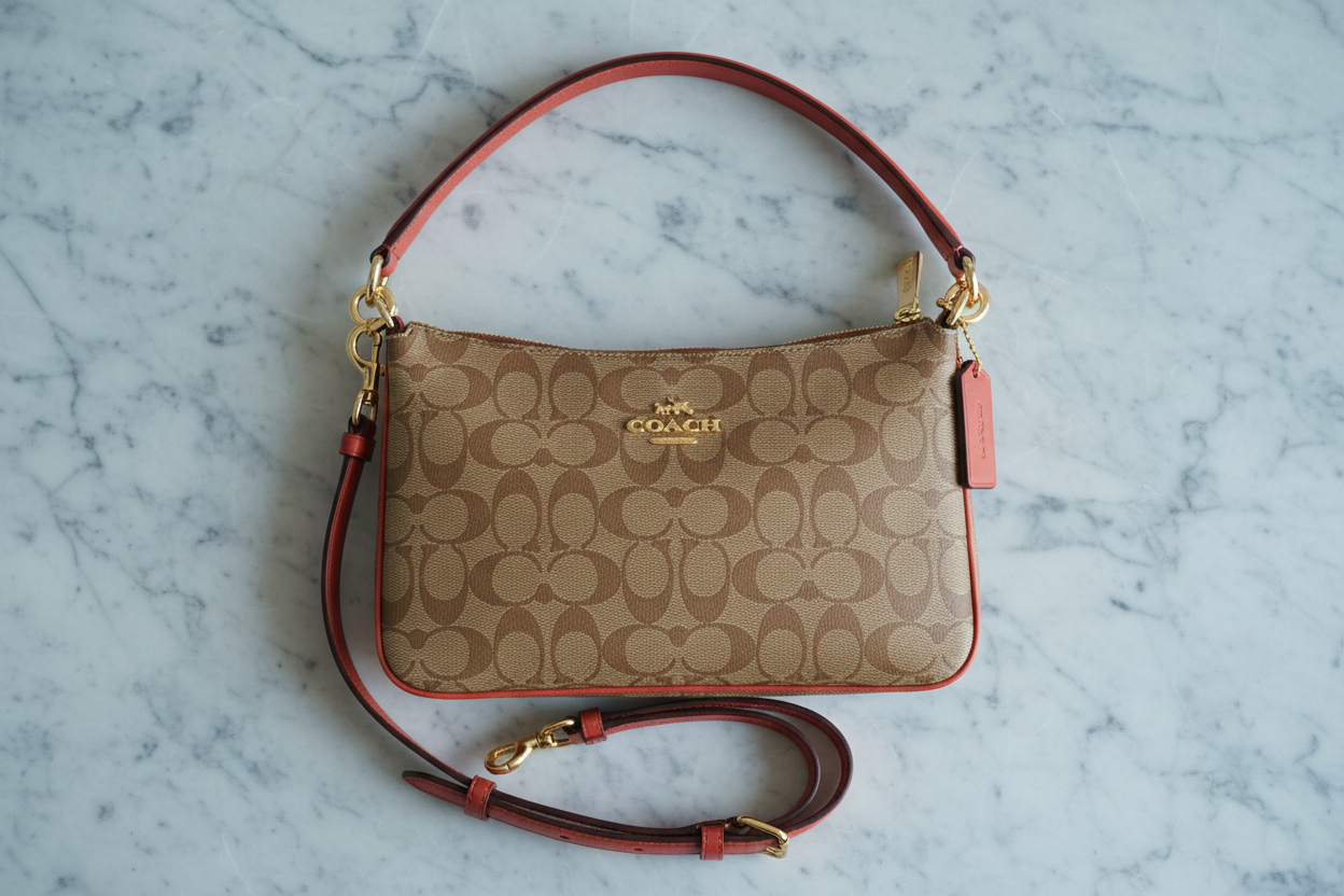 طقم كوتش لويس: حقيبة كتف/حقيبة كروس بودي ومحفظة معصم بسحاب من قماش الكانفاس المميز ببطانة من الطين المعدني