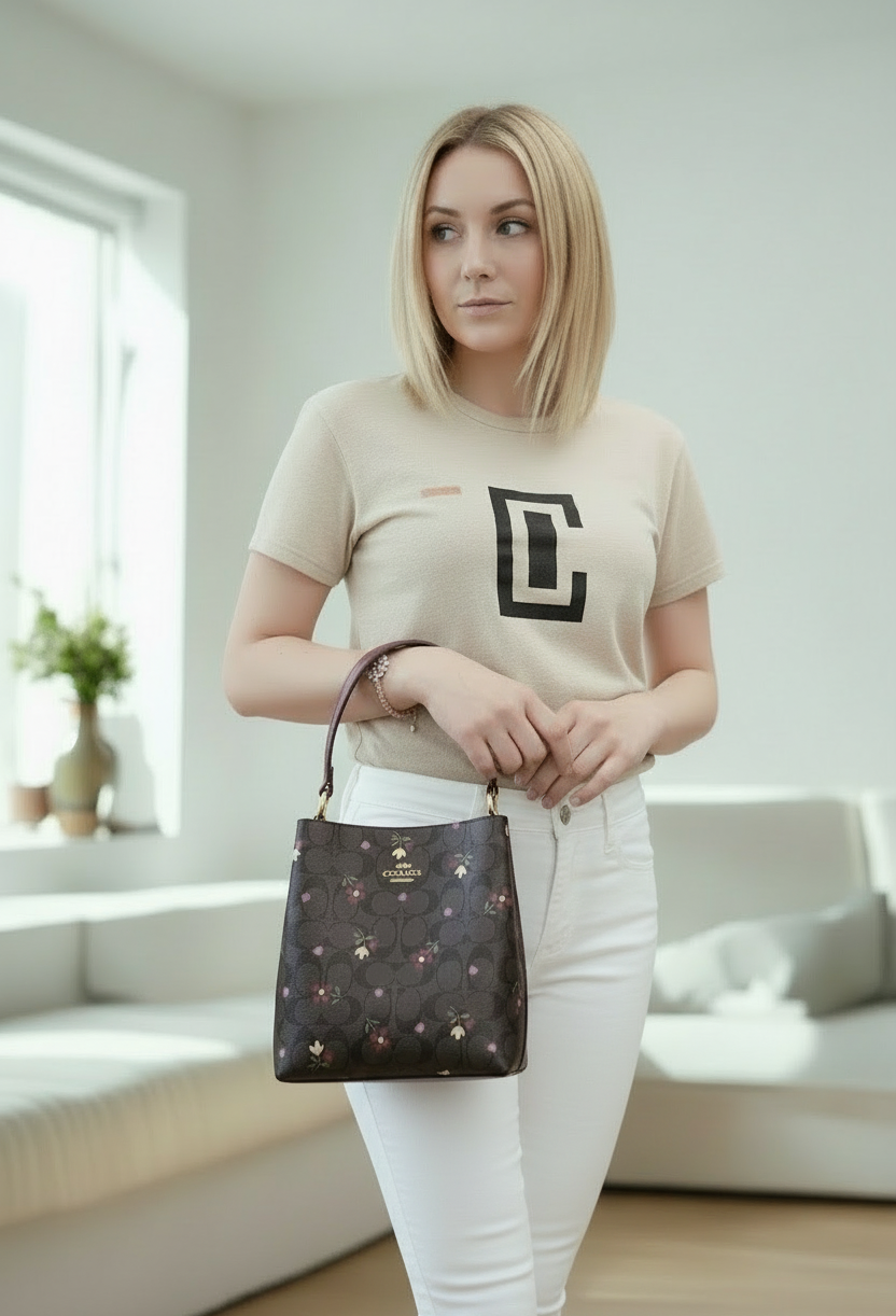 COACH SMALL TOWN BUCKET IN SIGNATURE CANVAS WITH HEART PETAL PRINT