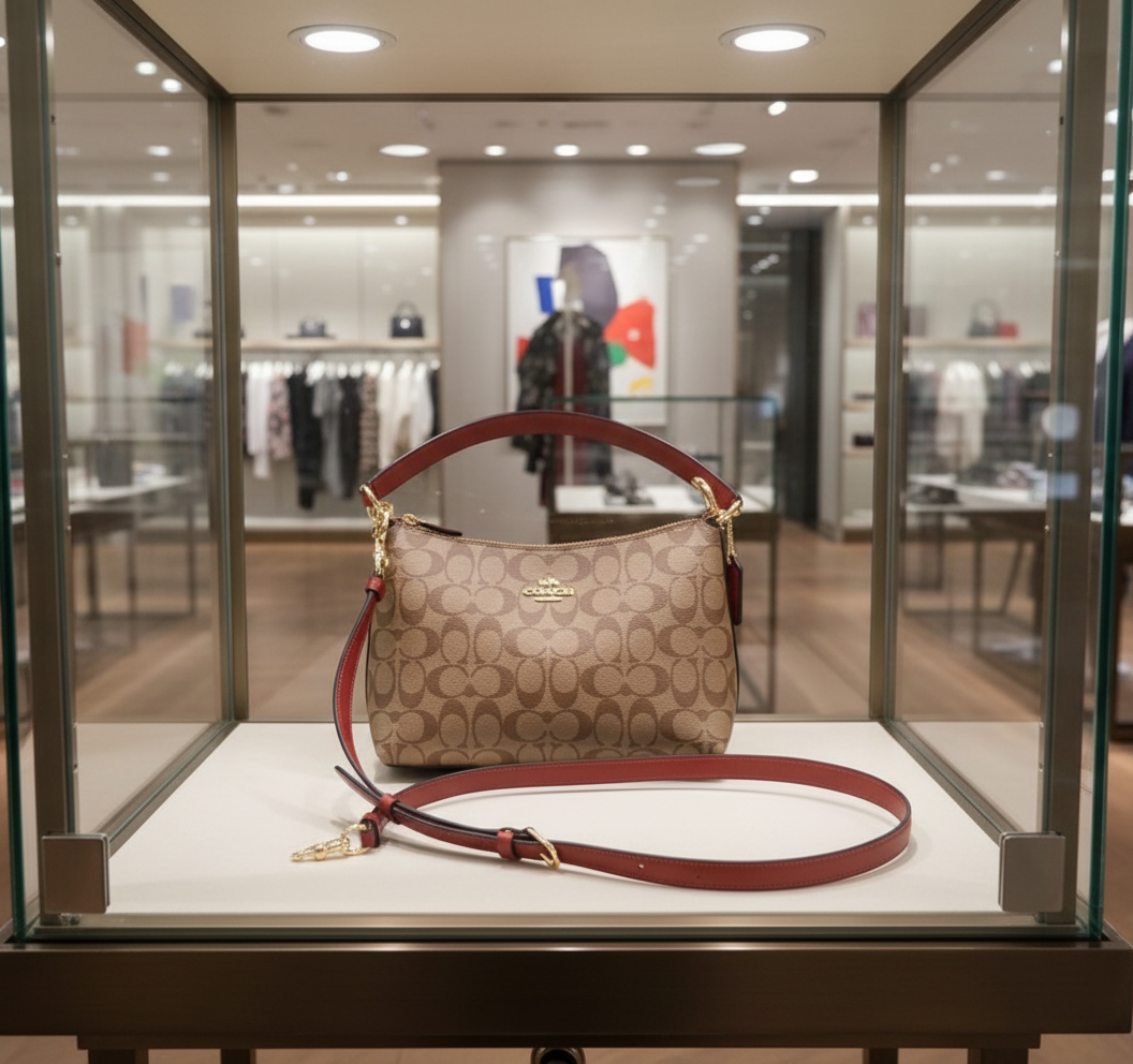 COACH BUNDLE LEWIS SHOULDER BAG/CROSSBODY BAG & ZIP AROUND WRISLET WALLET IN SIGNATURE CANVAS METTALIC CLAY LINING