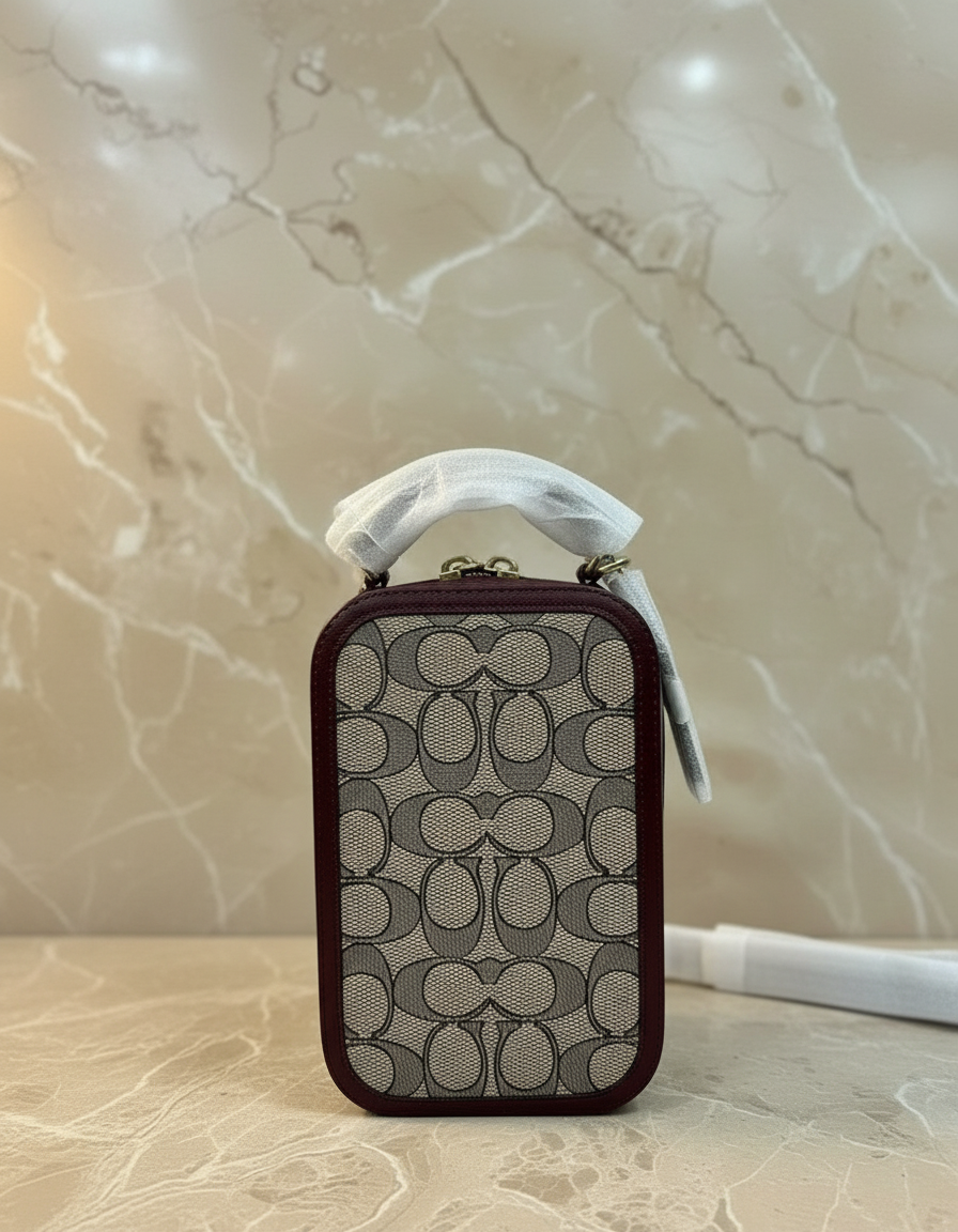 COACH ALIE PHONE CROSSBODY BAG IN SIGNATURE JACQUARD - OAK MAPLE ( FR. BOUTIQUE STORE )