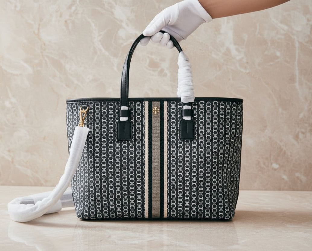 TORY BURCH GEMINI LINK ZIP TOP TOTE SMALL CANVAS