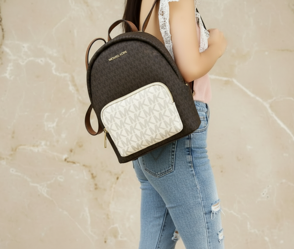 MICHAEL KORS MEDIUM ERIN BACKPACK - SIGNATURE BROWN/WHITE