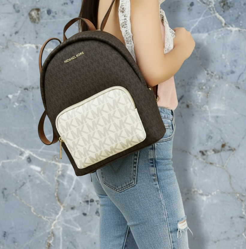 MICHAEL KORS MEDIUM ERIN BACKPACK - SIGNATURE BROWN/WHITE