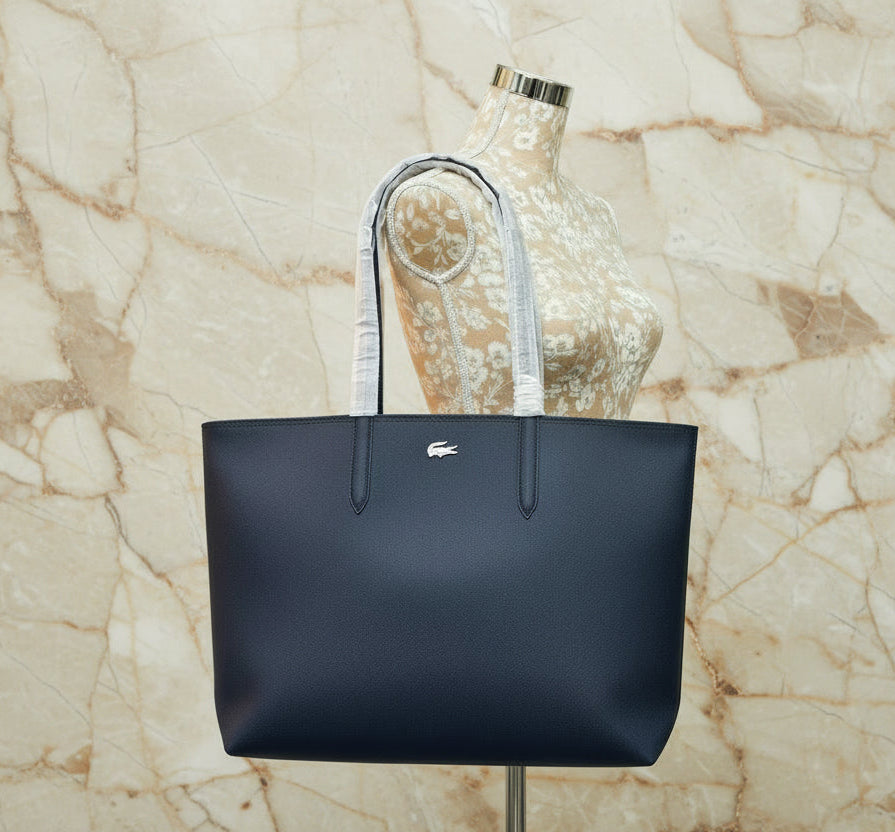 LACOSTE LARGE TOTE WITH LARGE POUCH - REVERSIBLE - NAVY BLUE