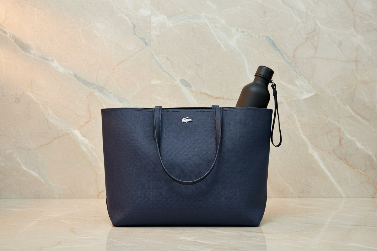 LACOSTE LARGE TOTE WITH LARGE POUCH - REVERSIBLE - NAVY BLUE