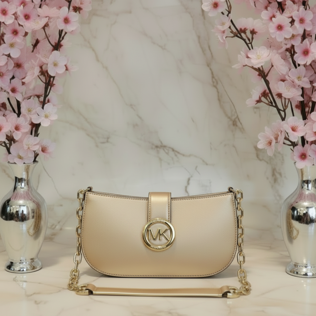 MICHAEL KORS CARMEN POUCHETTE SHOULDER BAG ONLY - PALE GOLD
